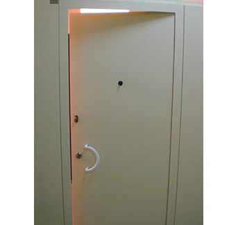 Door with a peephole protective and elevator lock